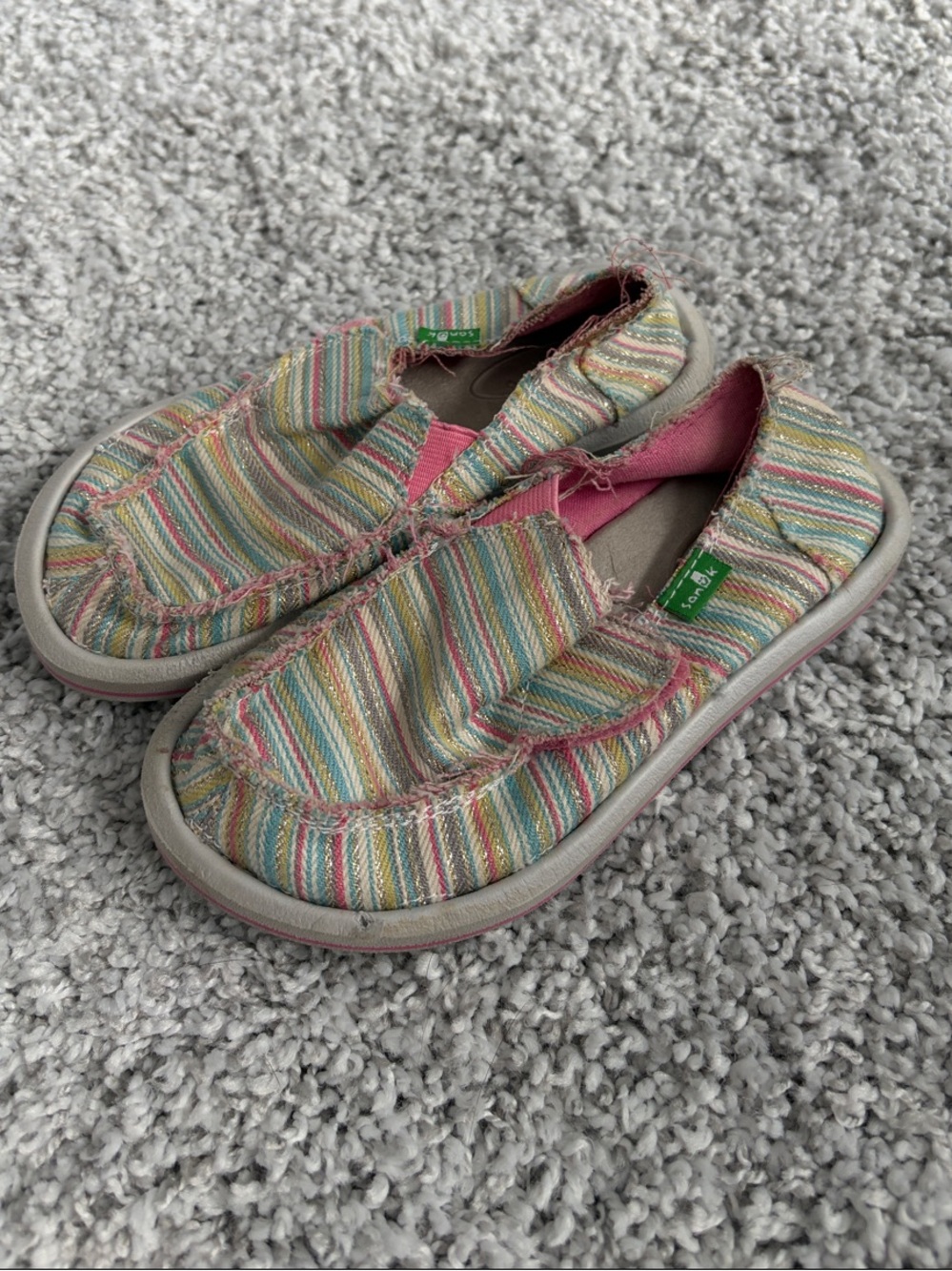 Sanuk Kids Multi-Stripe Canvas Slip-On Sneakers in Pink Accent